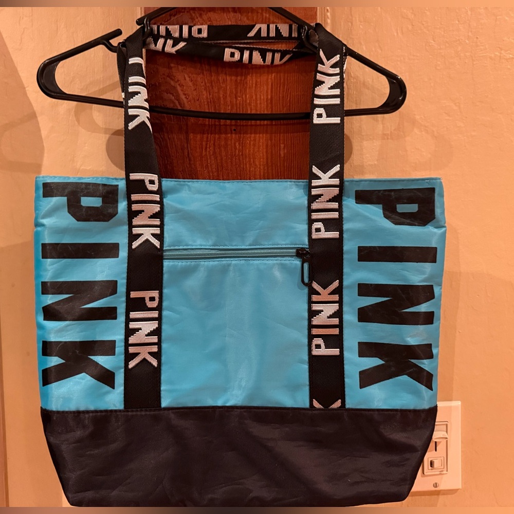 PINK Victoria's Secret Aqua and Black Tote Beach Bag Gym Bag
